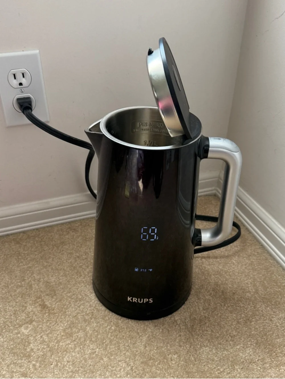 KRUPS Black Electric Kettle with Digital Temperature Display KE07